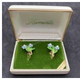 Krementz Cultured Pearl Enamel Flower Earrings