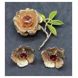 Sarah Coventry Flower Brooch & Earrings