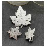 Sterling Maple Leaf Brooch & Earrings