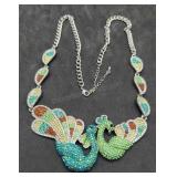 Rhinestone Peacock Necklace Marked OPC