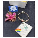 Hawaii Orchid Brooch & Forget me nots Bracelet