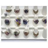 Multicolor Faceted Stone, Cabochon Silver Rings