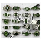 Faceted Green Stone Silver Rings