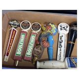 Large box of miscellaneous beer, tap handles