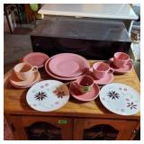 Assorted pink dishes, Fiesta Ware & Stangl pottery