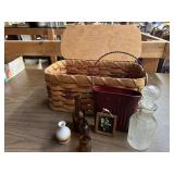 Amish basket, vintage bottles, miniature painting