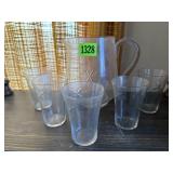 Beverage lot, juice pitcher, glass tumblers