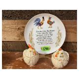 Chicken plate, salt & pepper shaker set