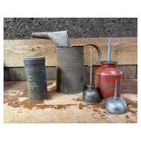 Oil cans, funnel can, tire repair canister