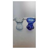 2 vintage blue glass toothpick holders
