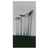 10 assorted golf clubs - 2 drivers, 3 wood, 5