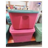 Two plastic storage totes assorted Christmas
