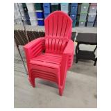 5 plastic Adirondack patio chairs, two have