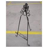 Decorative wrought metal display easel,