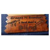 Custom engraved wood Grease N Sawdust 1