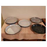 5 vintage porcelain enameled plates/trays -