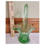 Vintage green depression glass basket