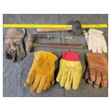 Ball peen hammer, mallet, assortment of gloves