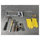 Hammers, hand saw & clamp & gloves