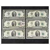 1976 $2Bills (6) 1 is Stamped Silver Certificates