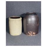 Cream & Dark Brown Stoneware Crock Jars