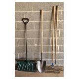 2 Metal Landscape Rakes, Snow Shovel, Spade Shovel