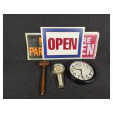 Open Signs, Clock, Gavel