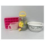 Corelle Bowls, Silicone Heart Molds (2), Pitcher