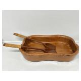 Solid Genuine Mahogany Bowl w/Utensils