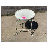 Vintage wrought iron stool with wood seat