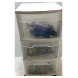 3 Drawer plastic storage unit with zip ties,