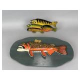 Hand Carved Fish Plaque & Fish Carving