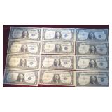 (12) 1957 Blue Seal $1 Silver Certificates