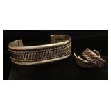 Sterling cuff bracelet and silver earrings