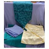 (2) Rd Table Cloths, (1) Square & Holiday Runner