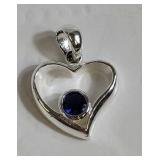 Silver heart pendant w/ precious stone; TW 2.9 gr