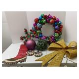 Ornament Wreath, Lighted Bow, Mistletoe