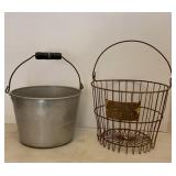 Wire Basket & Aluminum Bucket