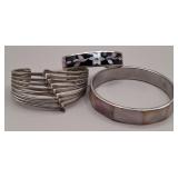 Silver Wave Bangle & Inlaid Shell Bracelets