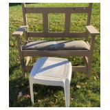 Antique Wooden Patio Bench & Plastic Side Table