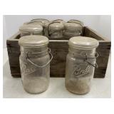 (9) Bale Top Ball Qt Jars in Wooden Box