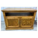 Oak TV Stand On Casters