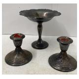 Gorham Silver Candlestick Holders & Candy Dish