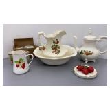 Strawberries & Cream Tea Pot, Pitcher & Basin