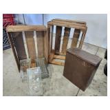 Wood Crate, glass blocks, Metal Mail box