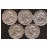 Silver Washington Quarters Coins (5)