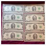 (4) Consecutive & (4) Regular $2 Bills (crisp)