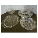 Glass Serving platter, bowls, punch bowl