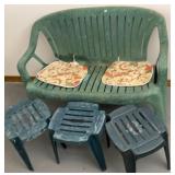 Plastic patio Bench & 3 side tables