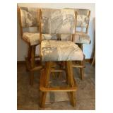 (3) Oak Upholstered Swivel Seat heavy Bar stools